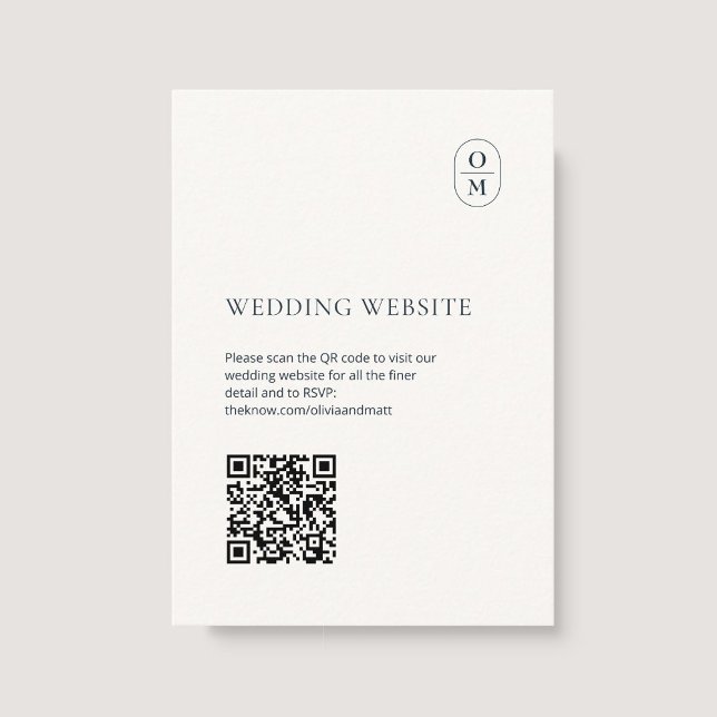 Cartão De Informações Chic Minimalist Monogram QR Wedding Website (Criador carregado)