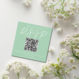 Cartão De Informações Chic Mint Green White Script Casamento QR Code RSV