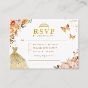 Cartão De Informações Chic Outono Abóbora Laranja Floral Quinceanera RSV