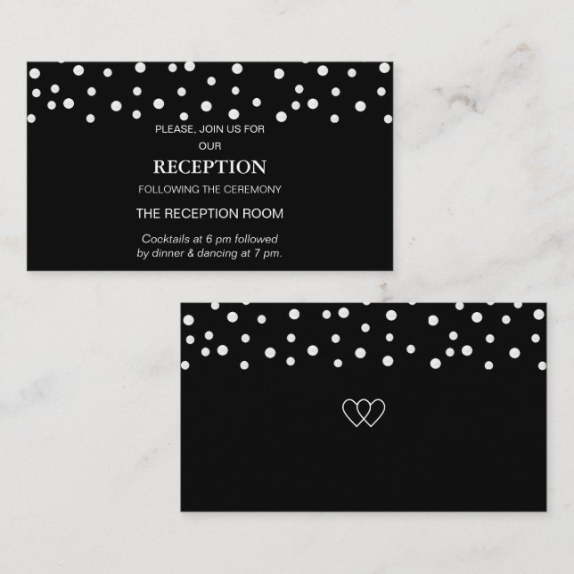 Cartão De Informações Chic Pearl Confetti sobre Casamento Negro (Frente/Verso)