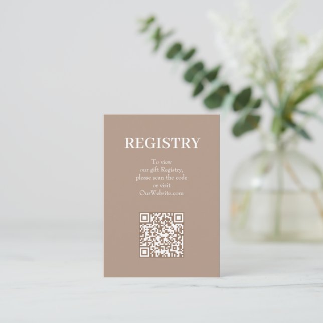 Cartão De Informações Chic Tan Wedding Registry QR Code (Em pé/Frente)