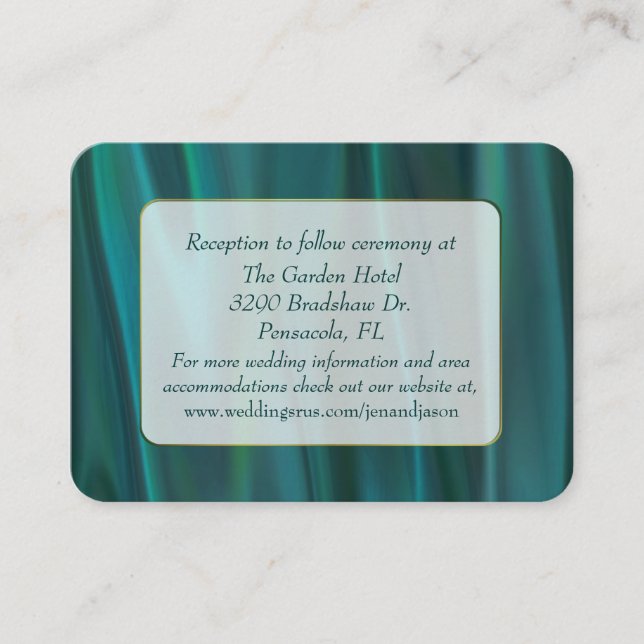 Cartão De Informações Chic Teal Satin Wedding Enclosure Card (Frente)