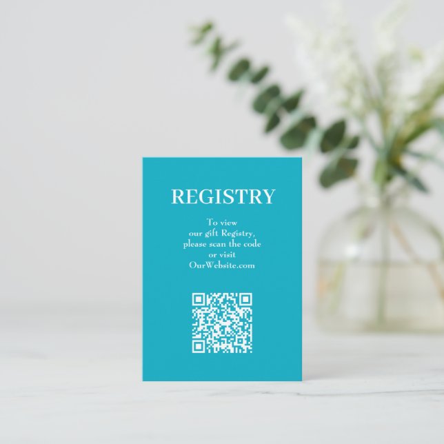 Cartão De Informações Chic Turquoise Wedding Registry QR Code (Em pé/Frente)