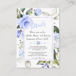 Cartão De Informações Chic Watercolor Azul Moldura Floral Casamento Deta