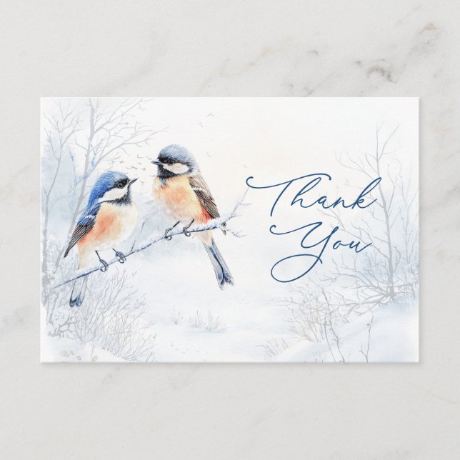 Cartão De Informações  Chickadee Bird in Winter Thank You Enclosure Card (Frente)