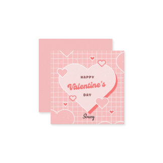 Cartão De Informações Children's Valentine Pink and White Grid Design