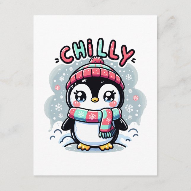 Cartão De Informações Chilly Penguin Snowy Scarf Hug (Frente)