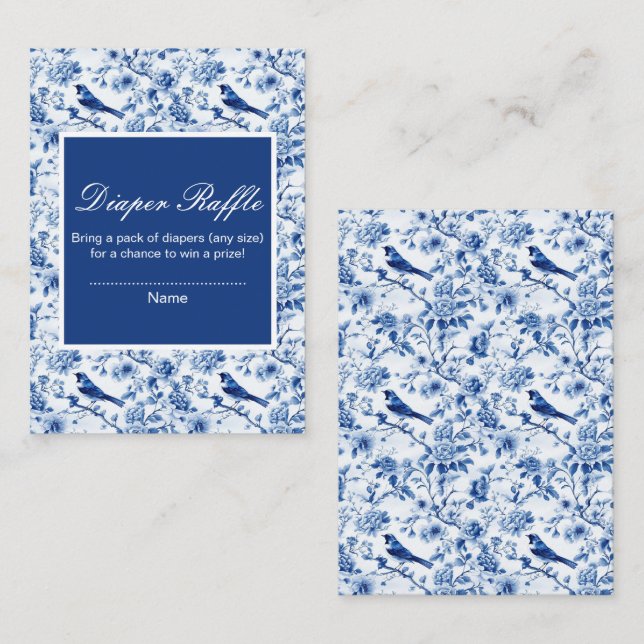 Cartão De Informações Chinoiserie Blue Birds and Flowers Baby Shower (Frente/Verso)