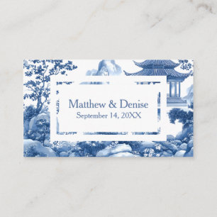 Cartão De Informações Chinoiserie Blue Toile Elegante Pagoda Wedda RSVP