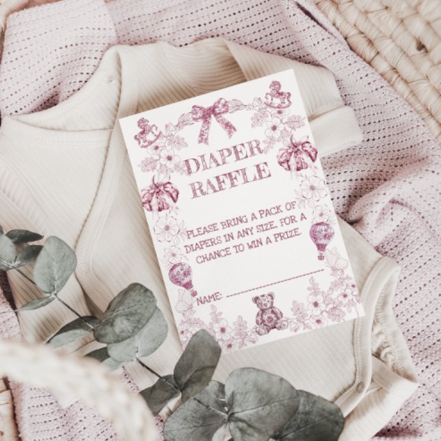 Cartão De Informações Chinoiserie Floral Chá de fraldas Rosa Raffle (Criador carregado)
