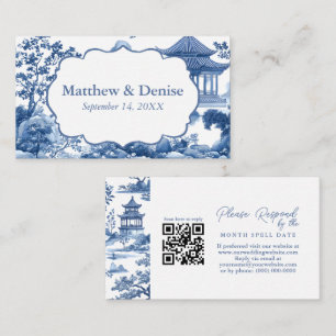 Cartão De Informações Chinoiserie Toile Azul Pagode Elegante RSVP Casame