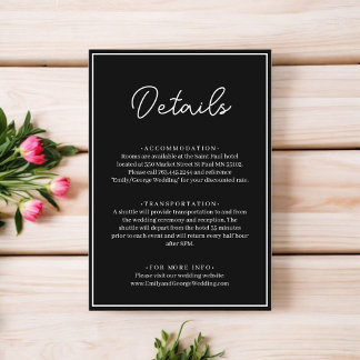 Cartão De Informações Chique Elegante Preto E Branco Casamento Minimalis