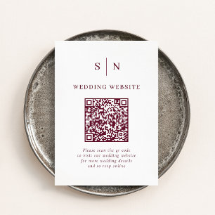 Cartão De Informações Chique Minimalista Código QR de Casamento Branco