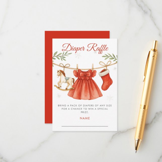 Cartão De Informações Christmas Clothesline Baby Shower Diaper Raffle (Frente/Verso In Situ)