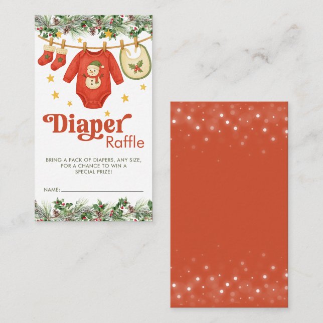Cartão De Informações Christmas Holiday Baby Shower Diaper Raffle Ticket (Frente/Verso)