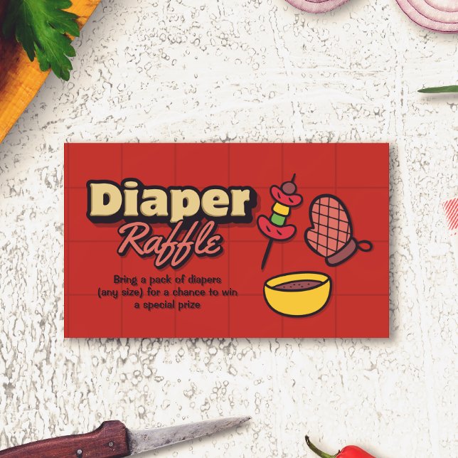 Cartão De Informações Churrasco de Bebê - Sorteio de Fraldas BBQ (Baby-Q Shower - BBQ Diaper Raffle Enclosure Card)