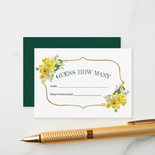 Cartão De Informações Chuva Amarela Floral Festa de Noivado Adivinhe Qua (Frente/Verso In Situ)