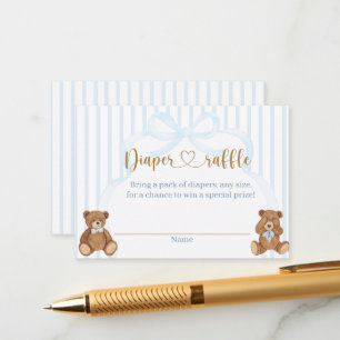 Cartão De Informações Chuva Azul Baby Shower Elegante Listra