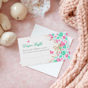 Cartão De Informações Chuva de Bebê Arco Dourado Flor Rosa Adorável