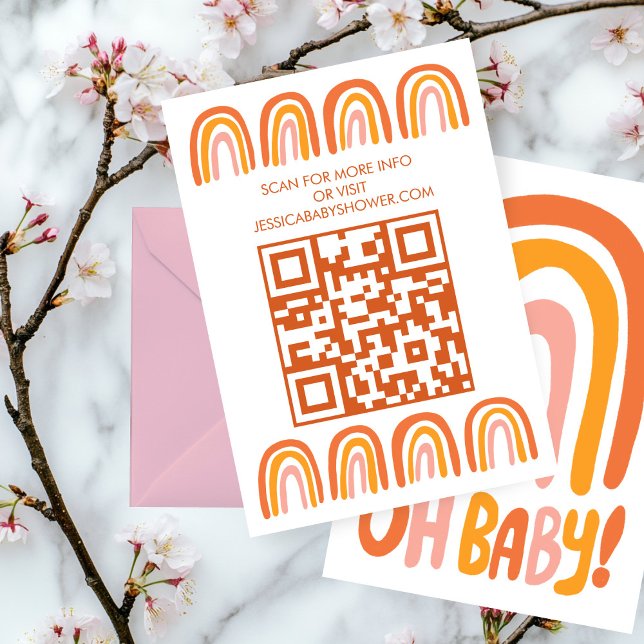 Cartão De Informações CHUVA DE BEBÊ Arco-íris CÓDIGO QR PERSONALIZADO (OH BABY SHOWER Rainbow CUSTOM QR CODE Enclosure Card
)