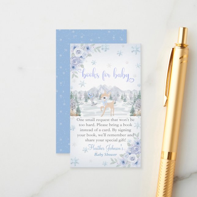 Cartão De Informações Chuva de Bebê Cervo de Inverno Azul (Frente/Verso In Situ)
