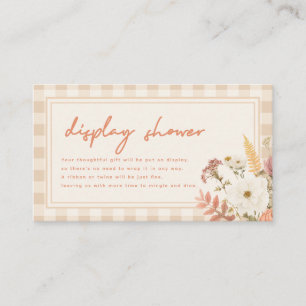 Cartão De Informações Chuva de Bebê com Floral Xadrez em Letra Moderna p