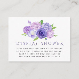 Cartão De Informações Chuva de Bebê Display Floral Aquarela Violeta Ultr