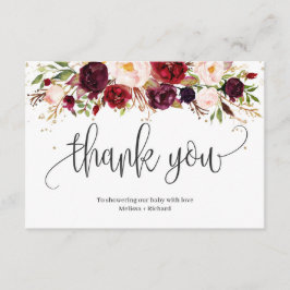 Cartão De Informações Chuva de bebê floral dourada marsala rústica em bu