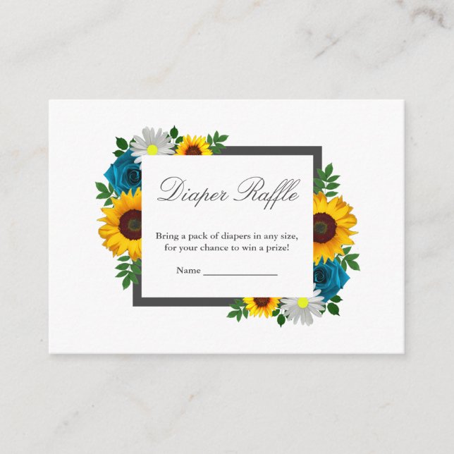 Cartão De Informações Chuva de Bebê Floral Girassol Rosa Margarida (Frente)