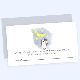 Cartão De Informações Chuva de Fraldas Baby Shower Pengim Lua Aquarela