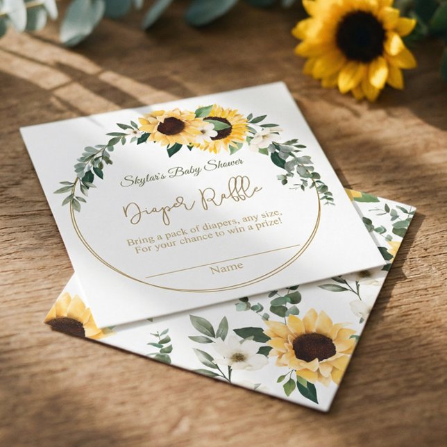 Cartão De Informações Chuva de Fraldas Chá de Bebê Girassol Enclosure (Sunflower Baby Shower Diapers Raffle Enclosure)