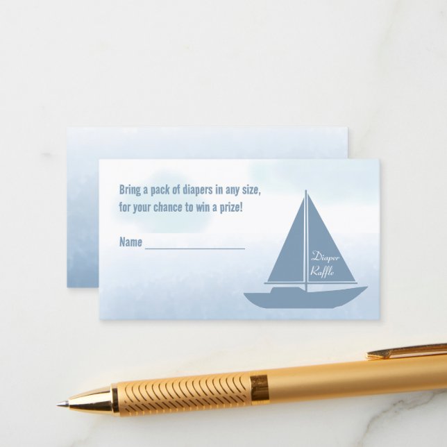 Cartão De Informações Chuva de Fraldas Chá de Bebê Menino Azul Barquinho (Frente/Verso In Situ)