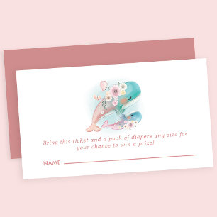 Cartão De Informações Chuva de Fraldas Floral Aquarela Baleias Baby Show