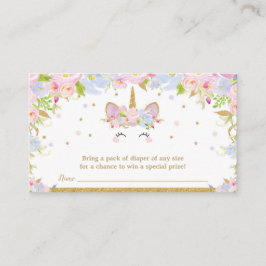Cartão De Informações Chuva de Fraldas para Baby Shower de Menina Unicór