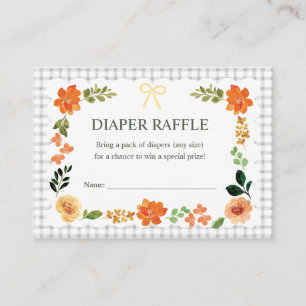 Cartão De Informações Chuva de fraldas para Baby Shower em xadrez floral