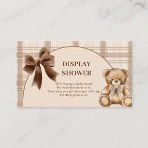 Cartão De Informações Chuva de Urso Teddy Elegante em Xadrez Bege