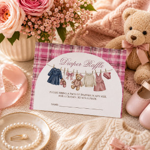 Cartão De Informações Chuveiro de Bebê Urso Rosa Linha de Roupa Rifas de