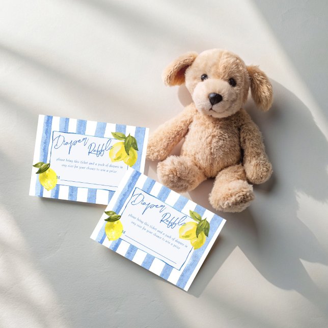 Cartão De Informações Ciao Bambino Blue stripes limons fralda raffle (Ciao Bambino blue stripes lemons Italian baby shower diaper raffle Enclosure Cards raffle tickets)