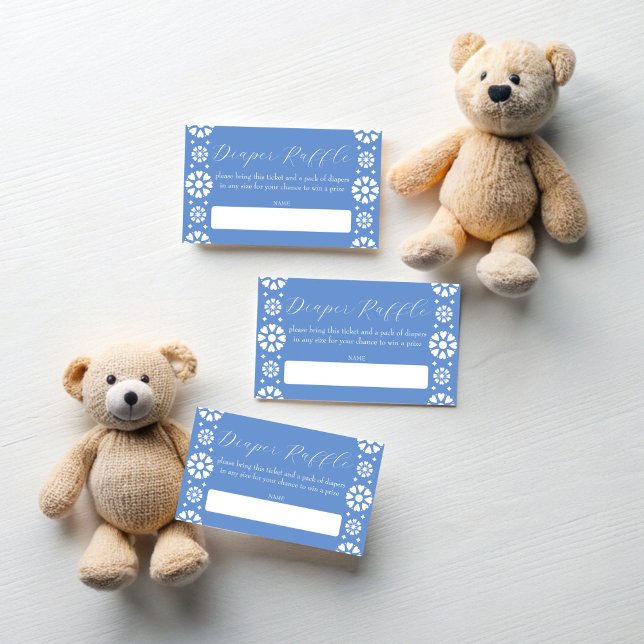 Cartão De Informações Cielito lindo azul empoeirado rifa de fralda mexic (Cielito lindo dusty blue Mexican baby shower diaper raffle Enclosure Card papel picado raffle ticket)