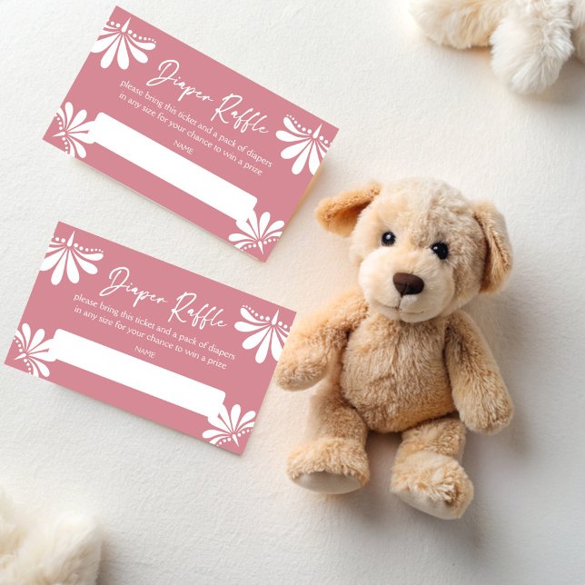 Cartão De Informações Cielito lindo, rosa poeirento, rifa de fralda mexi (Cielito lindo dusty pink Mexican fiesta papel picado baby shower diaper raffle Enclosure Card )