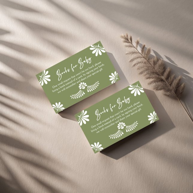 Cartão De Informações Cielito lindo verde mexicano fiesta book request (Cielito lindo sage green Mexican fiesta baby shower book request Enclosure Cards books for baby card)