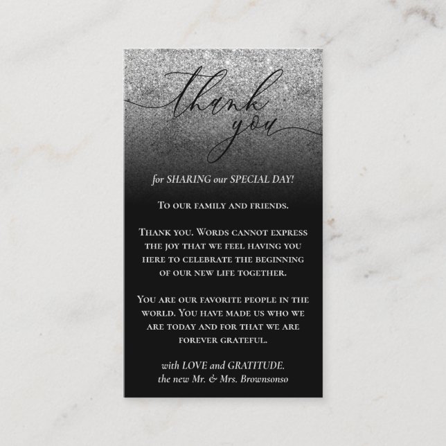 Cartão De Informações Cinza de Fotografia Personalizada Negra Glitz Silv (Frente)