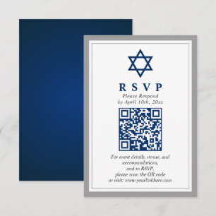 Cartão De Informações Cinza e Bar Azul Mitzvah Código QR RSVP