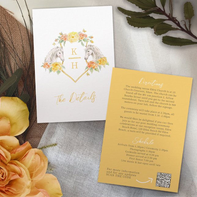 Cartão De Informações Cinzas e rosas de casamento amarelo QR (Criador carregado)