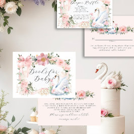 Cartão De Informações Cisne Laço Rosa Elegantes Livros Florais para Bebê