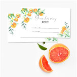 Cartão De Informações Citros de laranja - adivinhem quantos beijos o jog<br><div class="desc">Chá de panela temático dos citros de aquarela com ilustração aquosa das laranjas em um galho de árvore. Manuscrito caligráfico elegante,  perfeito para primavera,  verão ou casamentos de outono. Itens correspondentes disponíveis.</div>