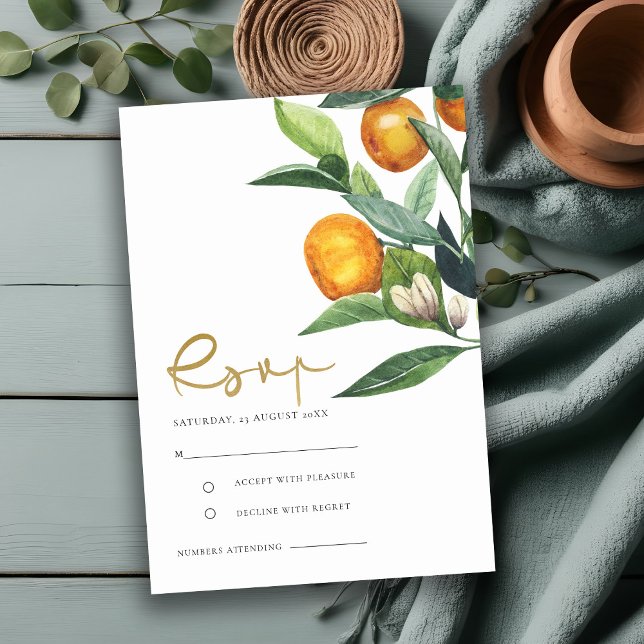 Cartão De Informações Citrus Orange Botanical Boho Weding RSVP (Criador carregado)