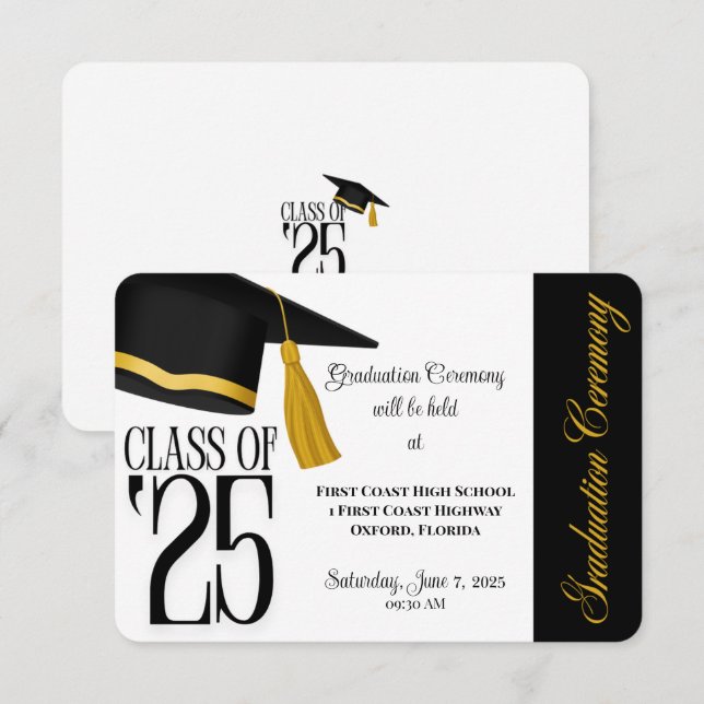 Cartão De Informações Classe de graduação em preto e branco em 2025 (Frente/Verso)