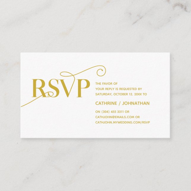 Cartão De Informações Classe Elegante, Script Dourado, resposta RSVP (Frente)