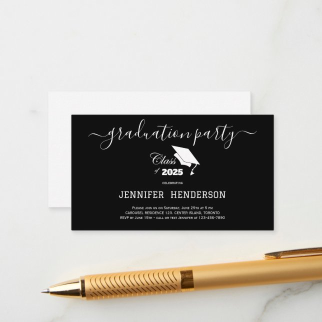 Cartão De Informações Classe Simples De Festa de formatura Branca Preta  (Frente/Verso In Situ)